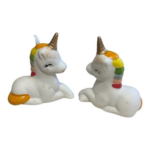 Vintage 1980’s Ceramic Unicorns With Rainbow Mane Pride Figurine China See Pics - Picture 2 of 10